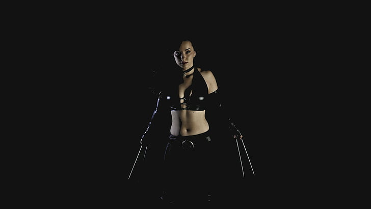 Women, Cosplay, X-23, black background, studio shot, one person