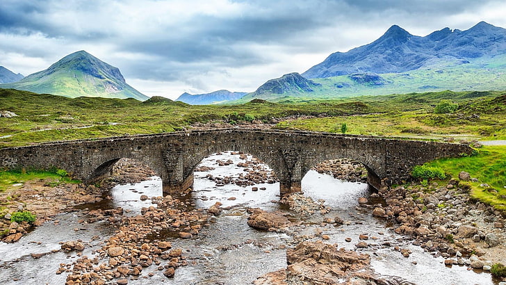 bridge, isle of skye, scotland, river sligachan, united kingdom, HD wallpaper