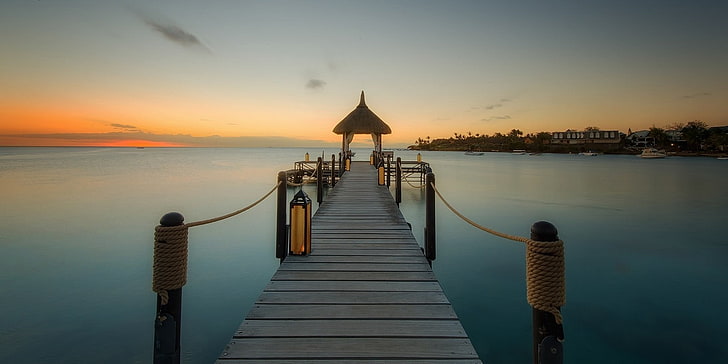 nature, landscape, dock, sea, island, Mauritius, tropical, walkway, HD wallpaper