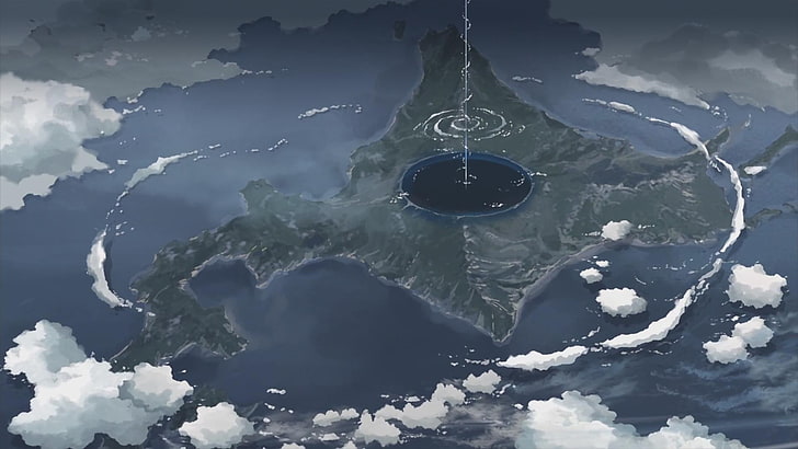 mountain illustration, science fiction, Makoto Shinkai , The Place Promised In Our Early Days
