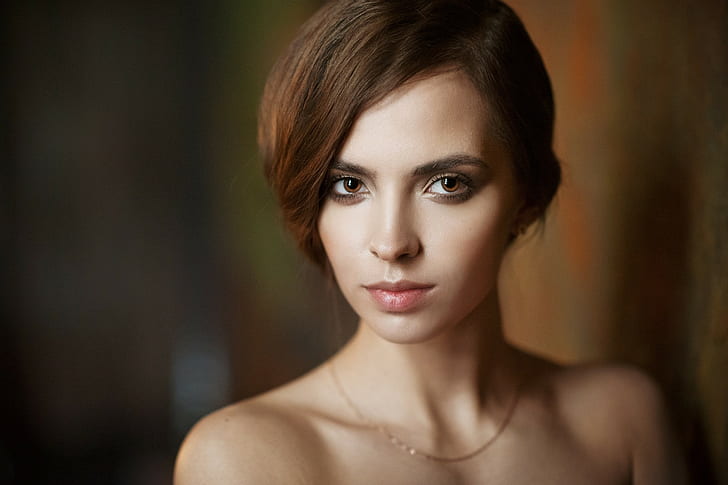 Victoria Lukina, face, women, bare shoulders, Maxim Maximov, HD wallpaper