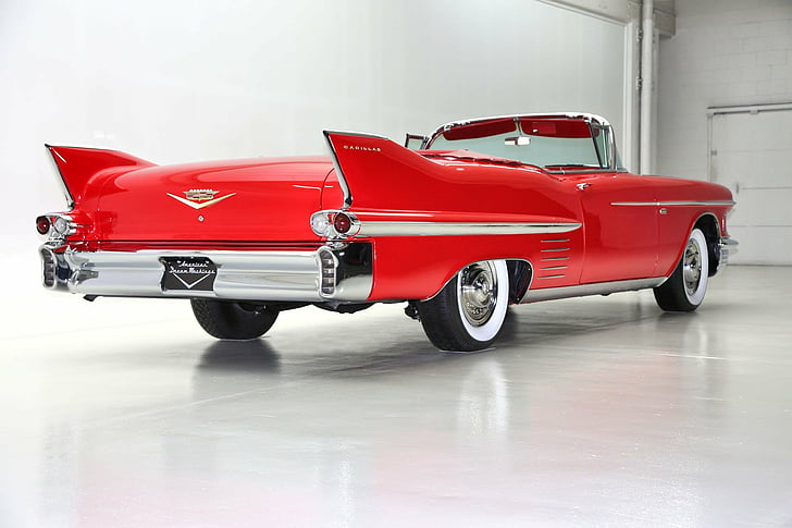 1958, cadillac, cars, classic, convertible, red, series-62, HD wallpaper