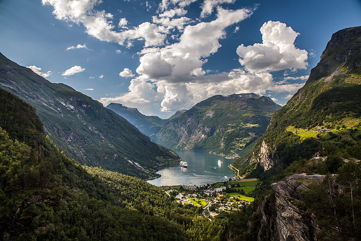 Earth, Geirangerfjord, Cloud, Cruise Ship, Mountain, Norway, HD wallpaper