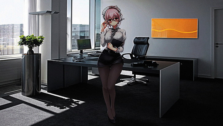 Super Sonico, office, one person, glasses, adult, eyeglasses, HD wallpaper