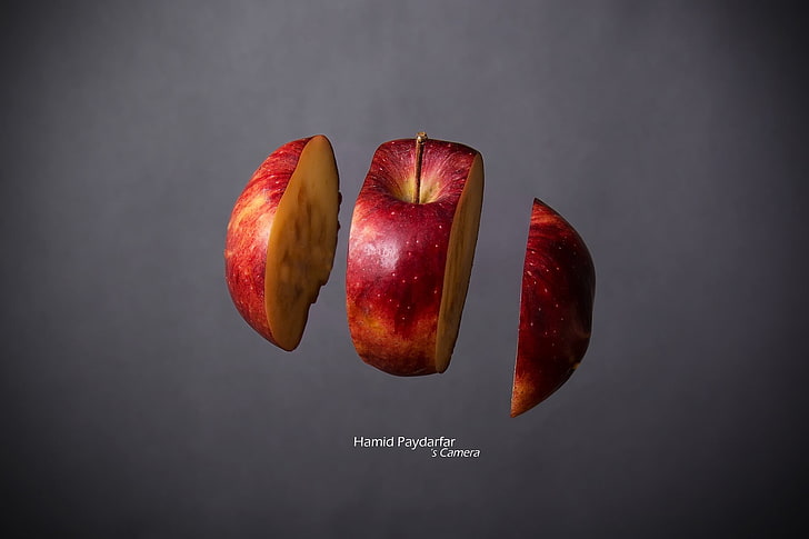 red apple fruit slice digital wallpaper, apples, food, studio shot