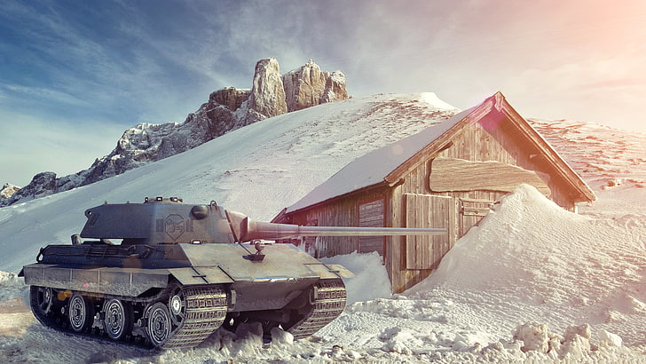 gray military tank, winter, snow, Germany, art, tanks, WoT, World of Tanks HD wallpaper