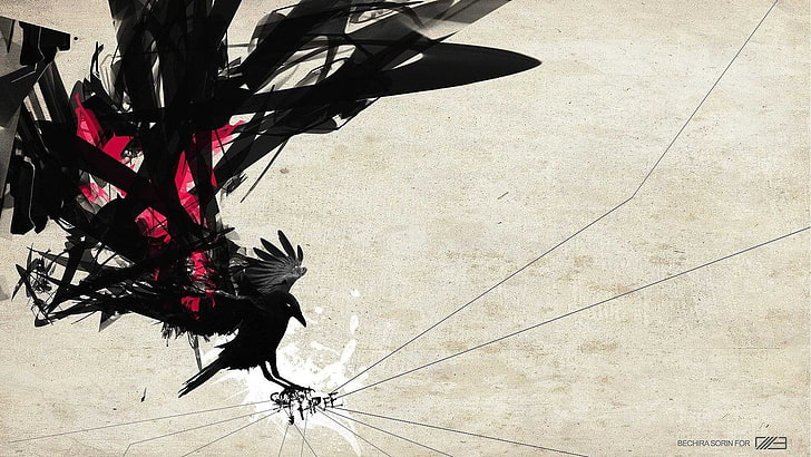 crow, abstract, birds, animals, Tokyo Ravens, digital art, simple background, HD wallpaper