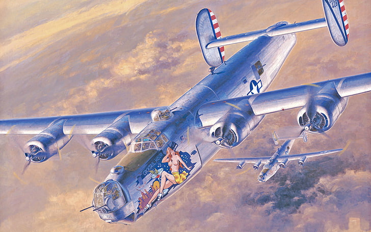 gray monoplane illustration, war, art, painting, aviation, ww2, HD wallpaper