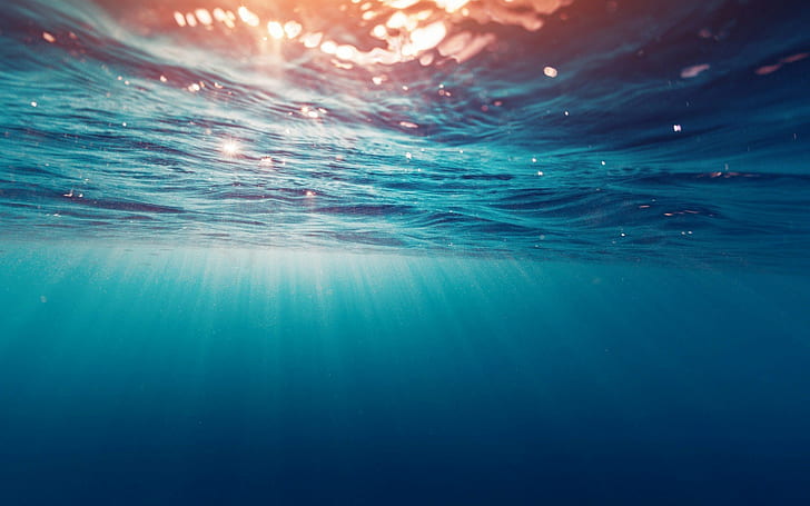 HD wallpaper: underwater water sun rays, blue, sea, nature, motion ...