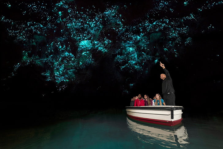 nature, cave, boat, Tourism, New Zealand, people, smiling, water