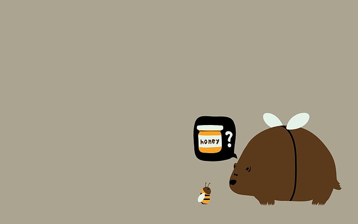 brown animal and bee illustration, bees, bears, honey, humor