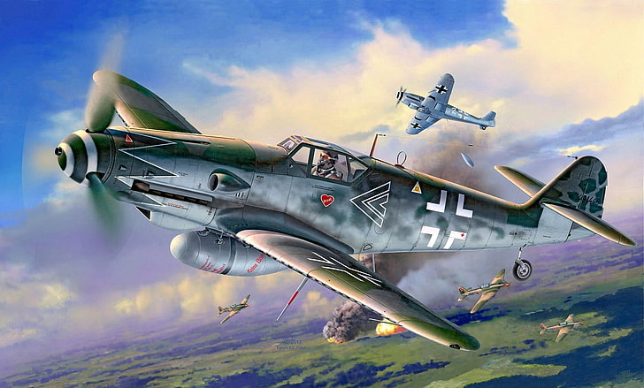 painting of aircraft, Messerschmitt, Messerschmitt Bf-109, Luftwaffe, HD wallpaper