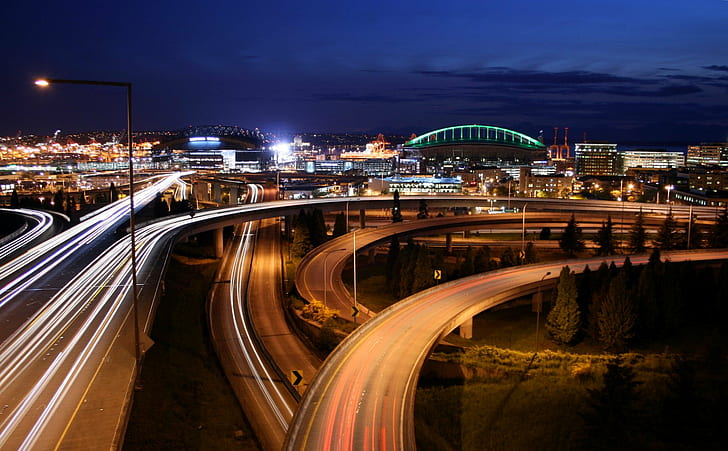 gray highway during night time, Seattle, Rizal, Bridge, Photos, HD wallpaper