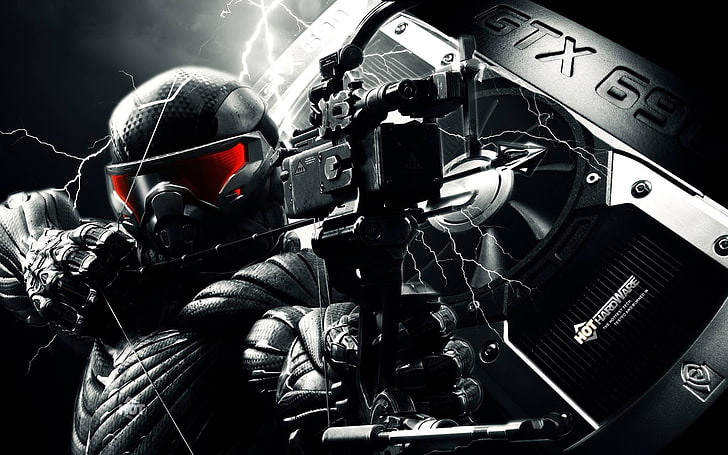 man in black suit digital wallpaper, Crysis, GTX 690, video games, HD wallpaper