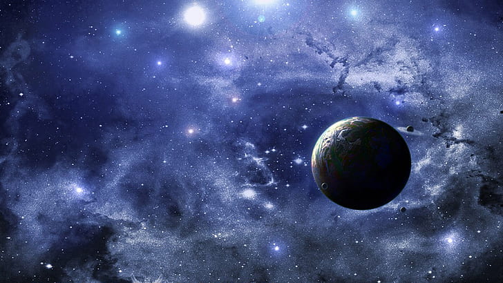 Space, Universe, Planets, Stars, Blue, Dark, Abstract, HD wallpaper