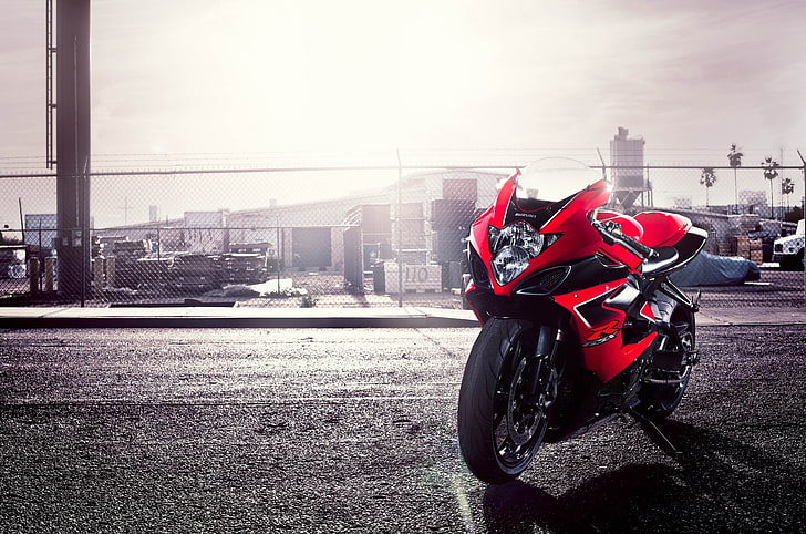red sports bike, gsx-r, suzuki, motorcycle, 1000, speed, transportation, HD wallpaper