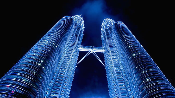 architecture, building, Petronas Towers, modern, worm's eye view, HD wallpaper