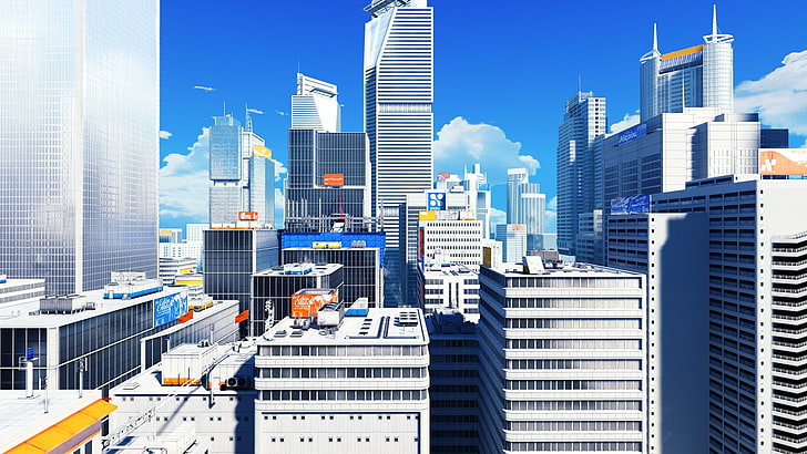 high-rise building illustration, Mirror's Edge, screen shot, video games, HD wallpaper