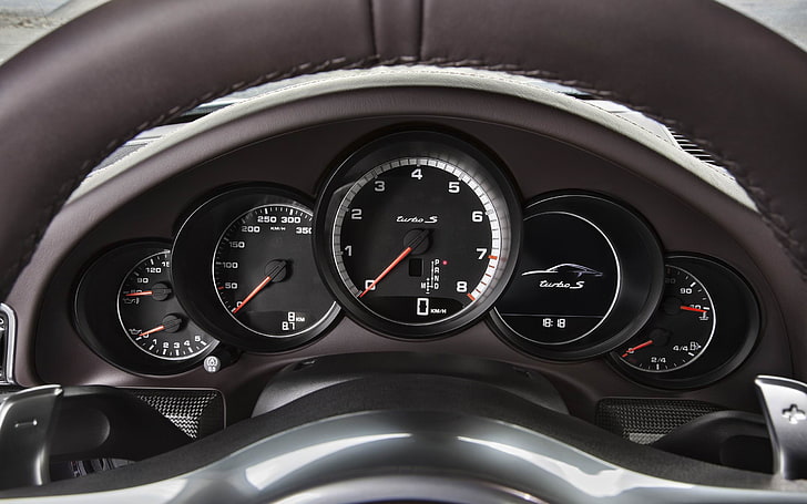 2014 Porsche 911 Turbo S Car HD Wallpaper 11, black instrument gauge meter