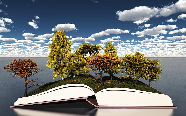 Natural Open Book, trees, art, landscape