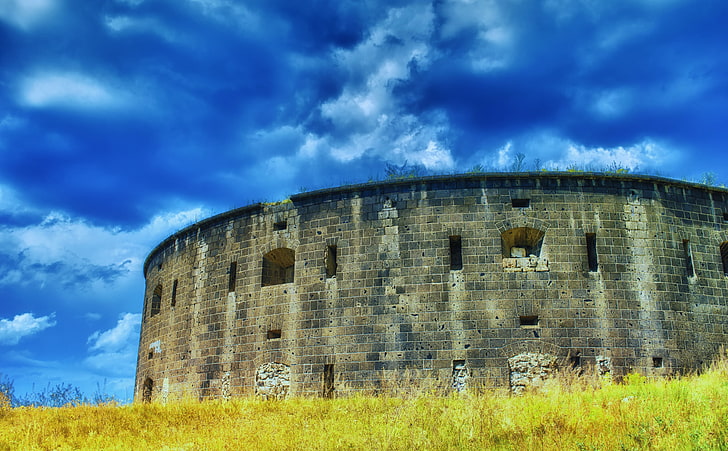 Armenia, Gyumri, brown brick building, Architecture, sky, blue, HD wallpaper