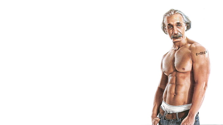funny, half-naked, body, muscle, einstein, shirtless, males, HD wallpaper