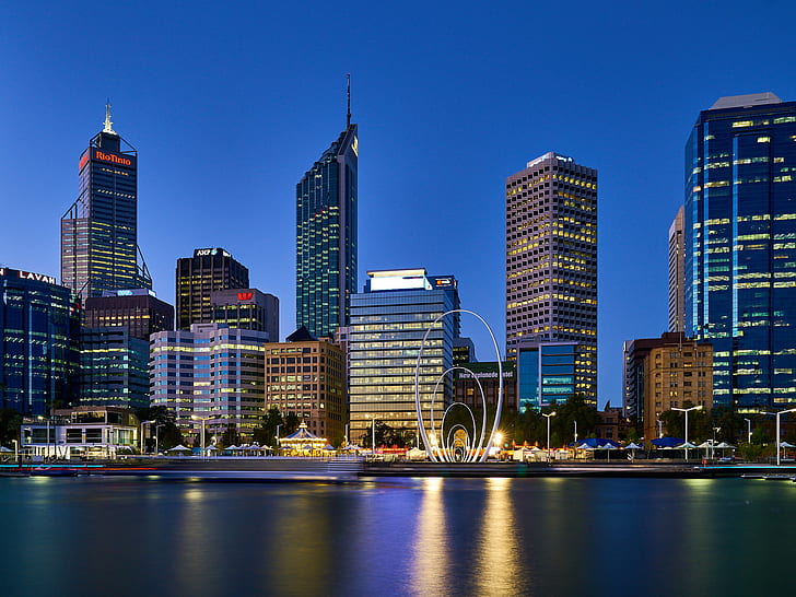 photography of high rise building near body of water, perth, perth, HD wallpaper