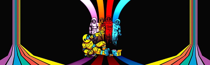 astronaut illustration, artwork, Pac-Man , multi colored, no people