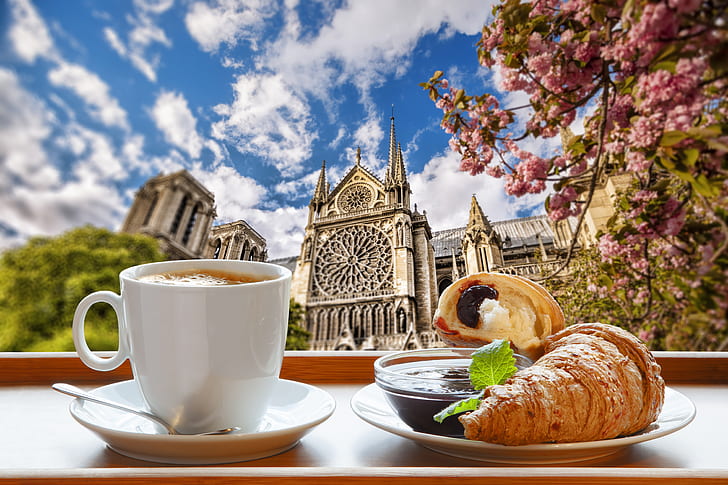 HD wallpaper: Paris, coffee, Breakfast, cathedral, France, Our Lady, cup |  Wallpaper Flare