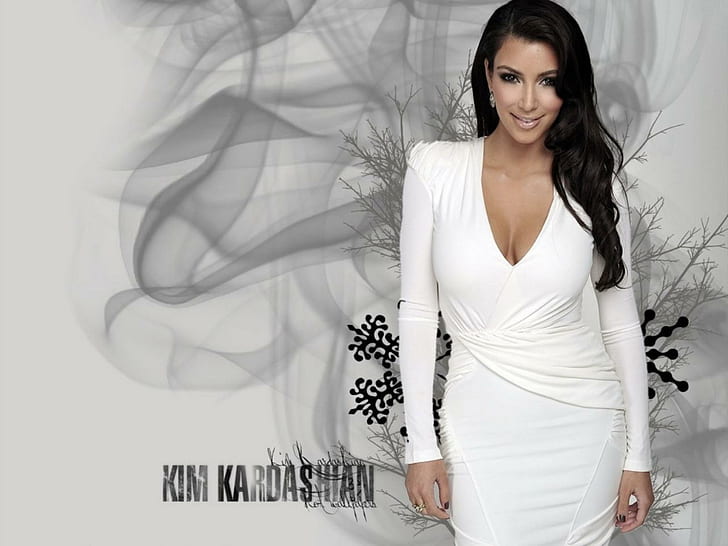 Kim Kardashian White Dress, celebrity, celebrities, girls, model, HD wallpaper