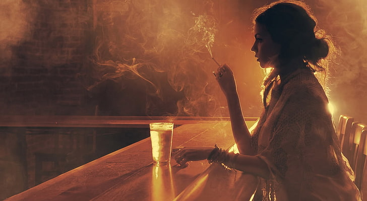 Sad Girl, clear drinking glass, Girls, one person, smoke - physical structure