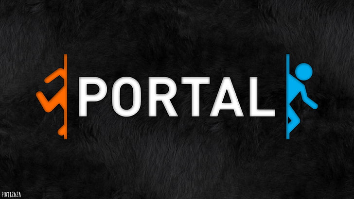 Portal logo, Portal (game), blue, orange, Gamer, brand, text