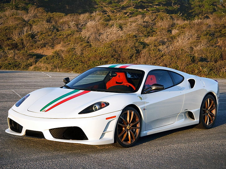 white Ferrari F430 Scuderia coupe, car, sports Car, land Vehicle