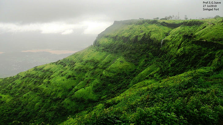 Sinhgad Fort,pune,india, green grasses and shrubs, mula-mutha, HD wallpaper
