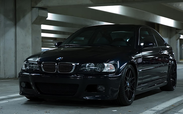 black BMW coupe, E-46, BMW M3 , black cars, vehicle, motor vehicle, HD wallpaper