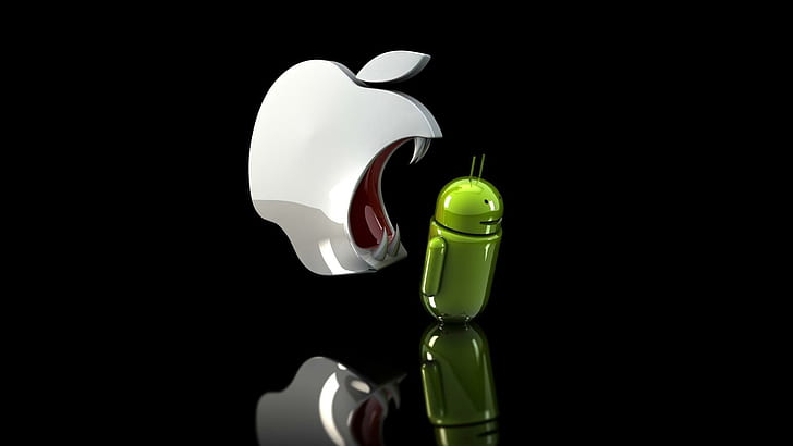 Apple eating Android, apple and android logoillustration, computers, HD wallpaper