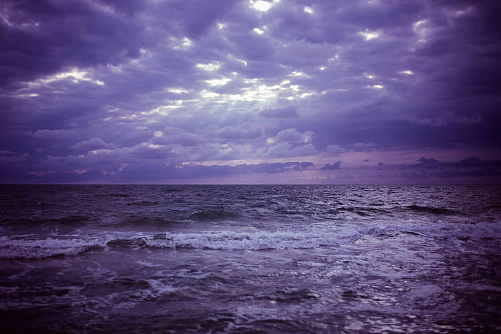 cielo, mar, naturaleza, violeta, HD wallpaper