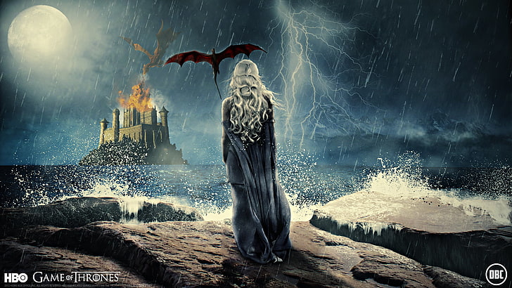 Game of Thrones digital wallpaper, the storm, girl, flight, night