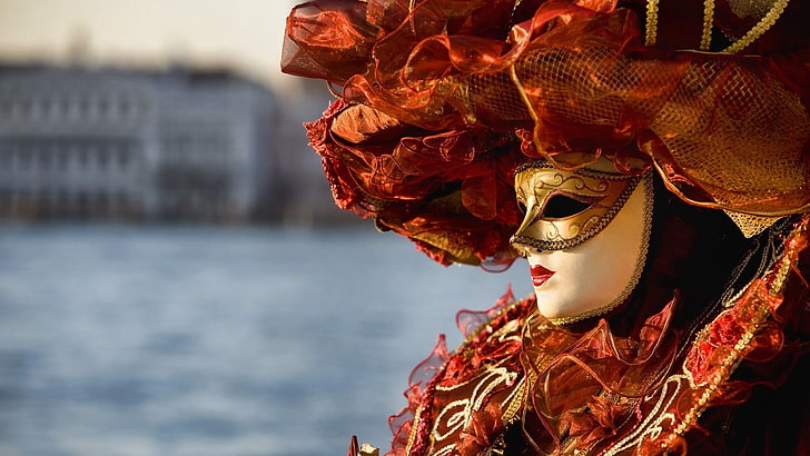 white and gold volto mask, venice, carnival, outfit, venice - Italy, HD wallpaper