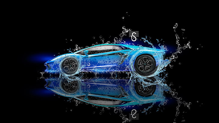 artwork, car, vehicle, Lamborghini Aventador, black background