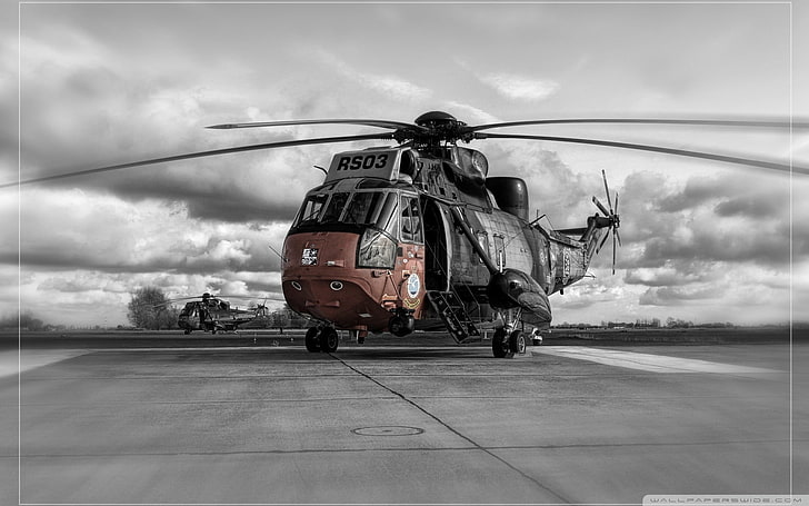 gray and brown helicopter, war, helicopters, selective coloring, HD wallpaper