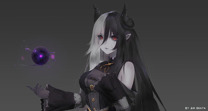 Premium Photo  Anime girl with horns and a demon head in the background  generative ai