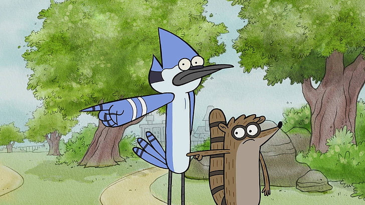 The Regular Show Mordecai and Rigby graphic wallpaper, cartoon