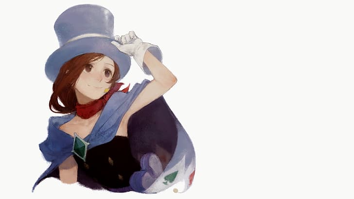 Trucy Wright, ace attorney, top hat, cape, ascot, brunette, HD wallpaper