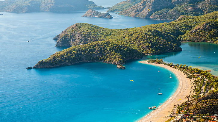 amazing, beach, beauty, blue, landscape, nature, oludeniz, turkey, HD wallpaper