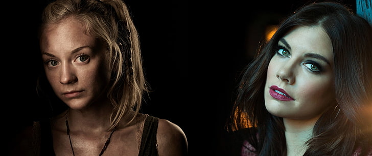 two woman photo collage, The Walking Dead, ultrawide, Lauren Cohan
