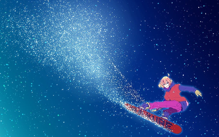 Wallpaper winter, girl, snow, joy, mountains, snowboard, anime, art for  mobile and desktop, section прочее, resolution 5549x3507 - download