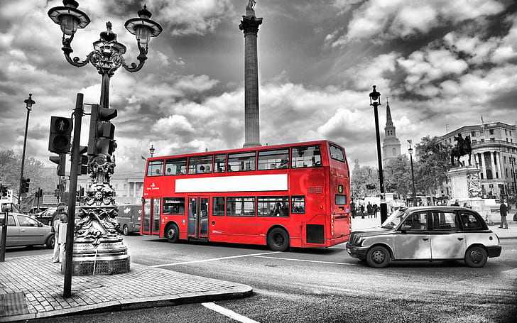 London, England, street, red bus, road, city, HD wallpaper
