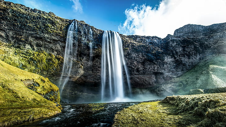 Waterfalls, iceland, Seljalandsfoss, hd, ultra hd, HD wallpaper