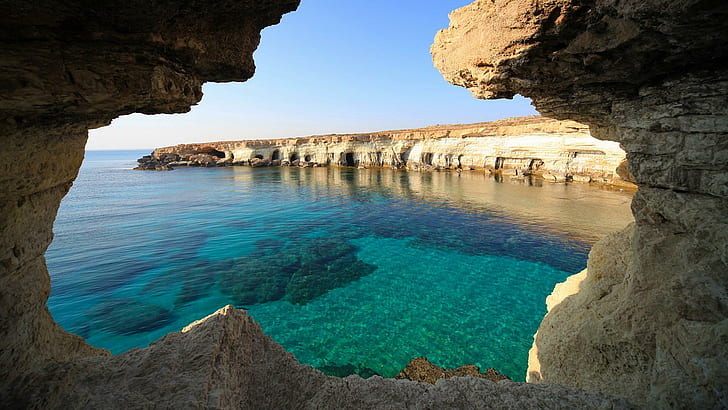 Nice Ocean View, ocean and rock formation, greece, cyprus, greek, HD wallpaper